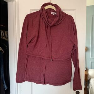 Cinch Cowl Neck Burgundy Women's Cowl Neck Maternity Sweatshirt, Medium